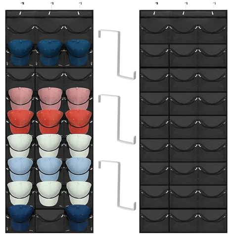 Dulamet Supporto da baseball pieghevole da parete con 27 tasche, organizzatore per cappelli da baseball, supporto da baseball, porta posteriore con 3 ganci in metallo