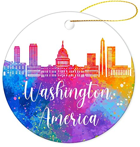 Weihnachtsbaumschmuck 7.3cm, Amerika-Washington Runde Keramik Ornament Ideal Weihnachtsschmuck Andenken Christbaumschmuck Anhänger Für Geschenke Weihnachtsbaum Party