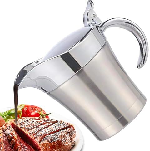 Chansunokku Stainless Steel Thermal Gravy Boat, Insulated Sauce Jug with Hinged Lid, Sauce Container, Sauce Bowl, Gravy Boat for Dinner, Restaurants, Parties, Christmas (500 ml)