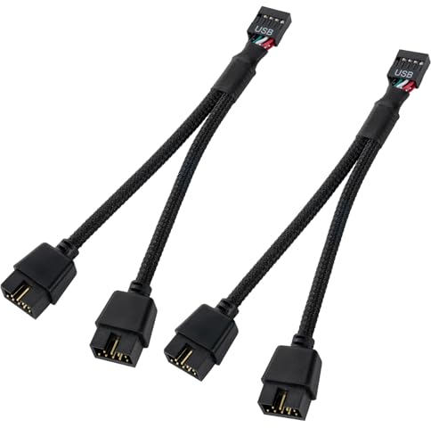 YieJoya 2 Pack USB 2.0 9 broches femelle à double câble d'extension 9 broches mâle, nylon tressé Mainboard Usb Splitter pour ordinateur carte mère interne - Noir