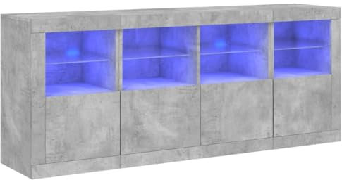 Buffet avec lumières LED gris béton 163x37x67 cm