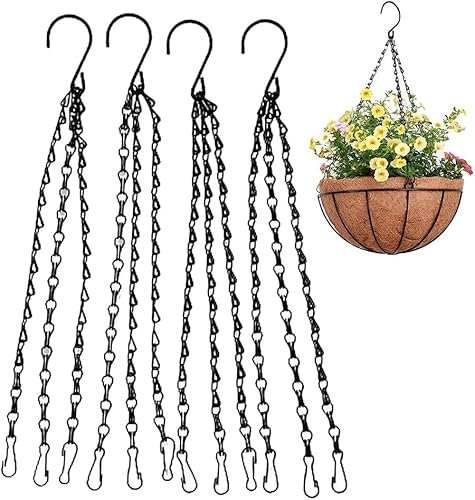 6 pcs Hanging Basket Chains - 18 Flower Pot Chain Replacement Plant Hangers for Bird Feeders, Planters and Lanterns (Black)