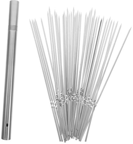 Mipcase 1ensemble Brochettes à Acier Avec Tube De Rangement Réutilisable Pour Barbecue Pour Kebab Et Grillades
