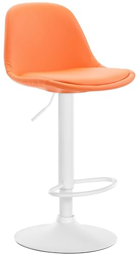 CLP Barhocker Kiel Kunstleder Mit Metall-Gestell I Barstuhl Mit Lehne Und Fußstütze I Drehbar Und Höhenverstellbar, Farbe:orange, Gestell Farbe:weiß