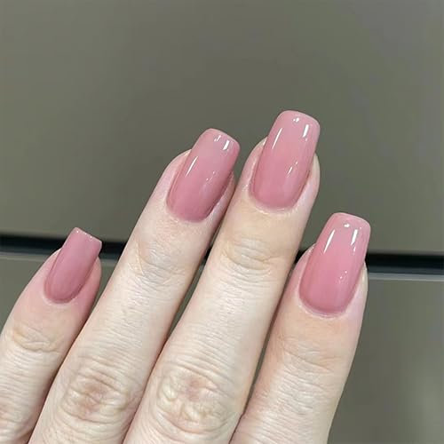 MrCuvaryas Press on Nails Kurz, Square Nägel zum Aufkleben Fake Nails Künstliche Fingernägel mit Nagelkleber, Glossy Einfarbige Kunstnägel zum Aufkleben NailTips für Frauen (Pink rosa, 24pcs)