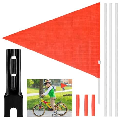 dentedeleao Safety Flag with Reflective Stripe, Flag with 4 Pieces Pole, Kid Safety Flag, Kid Triangular Flag Adjustable Height, Fiberglass Flag Poles, Waterproof, for Kids Adults