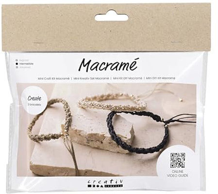 NEU Kreativ Set für 3 Macramé Armbänder in Schwarz, Olivbraun und Beige
