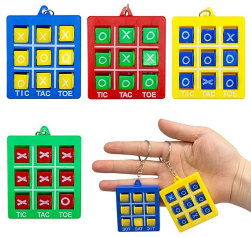 Tadpolez 4 Pièces Porte-Clés de Tic Tac Toe, Porte-Clés pour Enfants,Porte-Clés Jouet Pendentif,Fête D'anniversaire Porte-Clés,pour Clip de Sac à Dos Faveurs de Fête d'Anniversaire pour Garçon Fille
