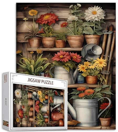 Tucocoo Flowers Plants Jigsaw Puzzle 1000 Pieces Puzzles for Adults, Potted Plant Rustic Vintage Artwork Jigsaw Puzzles for Challenging Family Activity Games Colorful DIY Puzzle for Home Decor Gifts