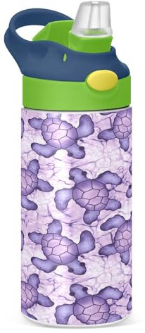Sevdomey Bouteille d'eau tortue de mer pour enfants avec paille pour filles et garçons, bouteille d'eau isotherme en acier inoxydable de 350 ml pour école, crèche, voyage, sport