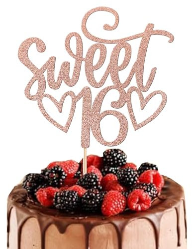 Bkemkri Glitzernder Roségold Sweet Teenager 16 Cake Topper Süßes Kuchendekoration Happy 16th Birthday Tortendeko Geburtstag Teenager Geburtstag Mädchen Party Prost bis 16 Jahre Party Kuchen Dekoendeko