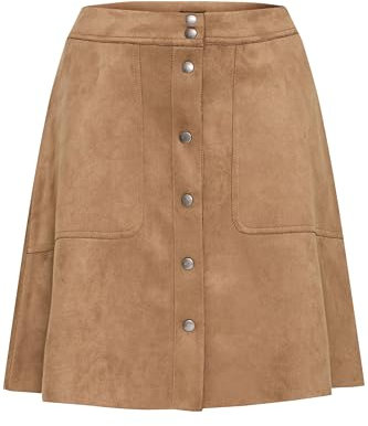 OXMO OXJune Damen Rock A-Linien-Rock Midirock mit Druckknöpfen Eingrifftaschen elastisch A-Linie, Größe:42, Farbe:Sepia Tint (171314)