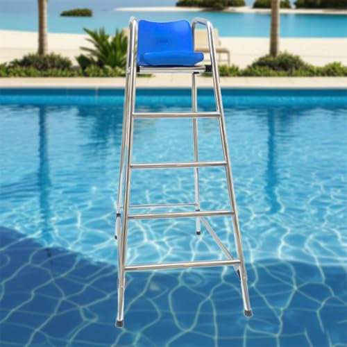Generisch In Poolstühlen, Rettungsschwimmerstuhl für Schwimmbäder, Rettungsschwimmerstuhl mit PP-Sitz, 201 Edelstahlrahmen, 300 Pfund Tragkraft, 3 Höhen, Einfache Montage mit Haken