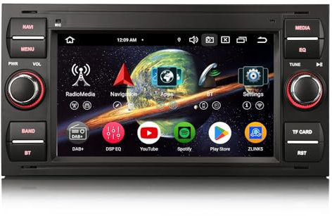 Erisin 8-Kern 4GB+64GB 7 Zoll Android 14 Autoradio GPS Navi für Ford Focus Fiesta Kuga Mondeo Transit C/S-Max Galaxy Unterstützt Kabelloses CarPlay Android Auto WiFi Bluetooth DSP DAB+ OBD2 USB RDS