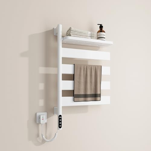 EMKE Secatoallas eléctrico de baño Giratorio 180°, Toallero eléctrico con Estante, Secador de Toallas eléctrico Inteligente WiFi, Blanco 120W