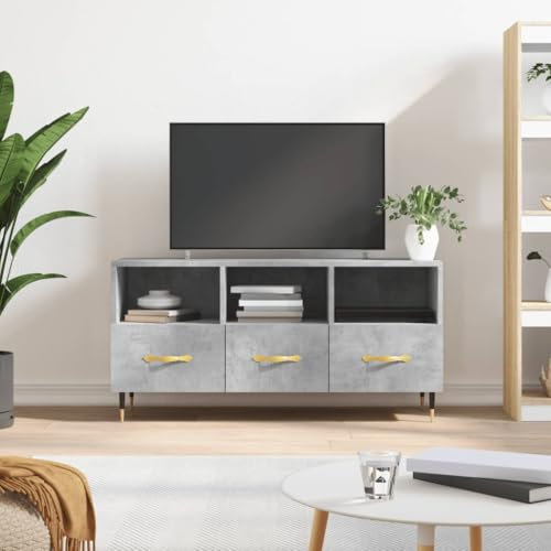 Iiaky Mueble de TV Madera de ingeniería Gris hormigón 102x36x50 cm Elevador De TelevisióN