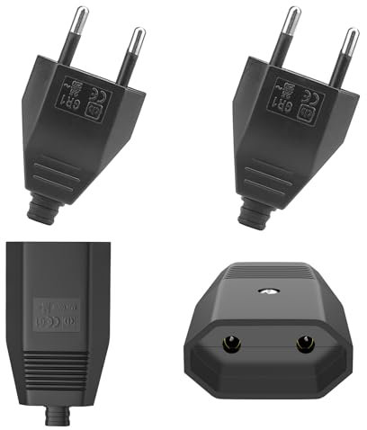 Powice 4 Stück Euro Stecker Flach, Eurostecker Flach, Eurokupplung,Stecker 250V, 2,5A Stecker 2 Polig, Eurokupplung Flach, Eurostecker Kupplung, Schuko Stecker Europäischer Stecker(Schwarz)