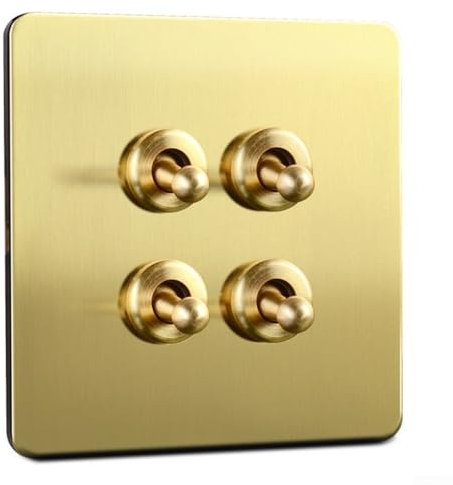 Vintage Style Brass Toggle Light Switch, Rocker Lever 86 Type Wall Plate Handmade Electrical Switch for Home Improvement Lighting Control Gold (4 Gang)
