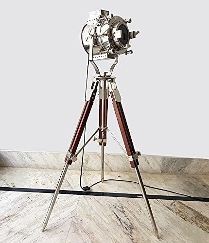 Gulvintilabcal Classic Theatre Spot Light with Solid Wooden Tripod - Floor Lamp Vintage Retro Style Searchlight