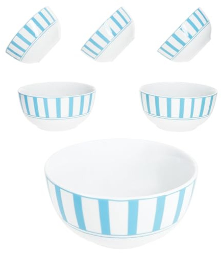 MamboCat Split türkis 6er Set Müslischale 14cm I 400ml I weiße Porzellan-Schüssel mit Streifen für 6 Personen I Schälchen für Salat, Suppe, Müsli, Chips & Co.