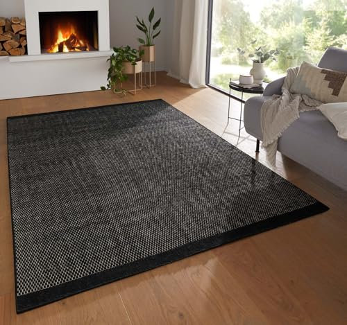 Taracarpet Moderner Boho Skandi Kurzflor Wollteppich Ethno Flachgewebe Kelim Teppich handgewebt Dhurry schwarz 300x400 cm