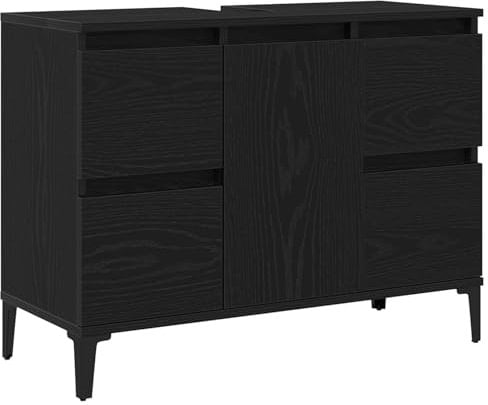 vidaXL Moderner Badezimmerwaschtisch In Schwarzer Eiche Mit Viel Stauraum Und Langlebigem Holzwerkstoffdesign Ideal Für Stylische Organisation Schickes Möbel Zeitgemäß Make-up