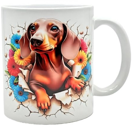 Shopi Zone Taza de cerámica con diseño de perro salchicha y flores - Ideal para amantes de los Dachshund