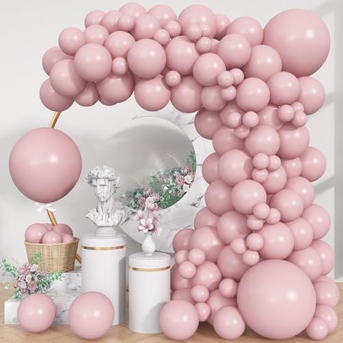 Pink Balloons, 113Pcs Different Sizes Boho Blush Pink Balloon Arch Garland Kit 18/12/10/5 Inch, Dusty Retro Vintage Rose Latex Helium Balloon for Birthday Boho Baby Shower Wedding Party Decorations