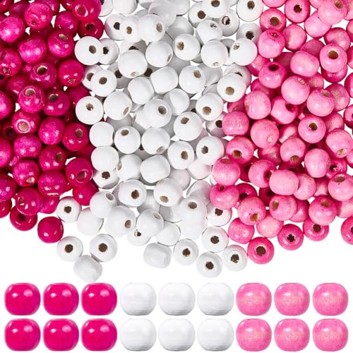 SUNNYCLUE Perles en Bois de 600mm 3 Couleurs Petites Perles Rondes en Érable Teintées en Rose Blanc Romantique pour la Fabrication de Bijoux Fournitures de Bricolage Colliers Bracelets Femmes