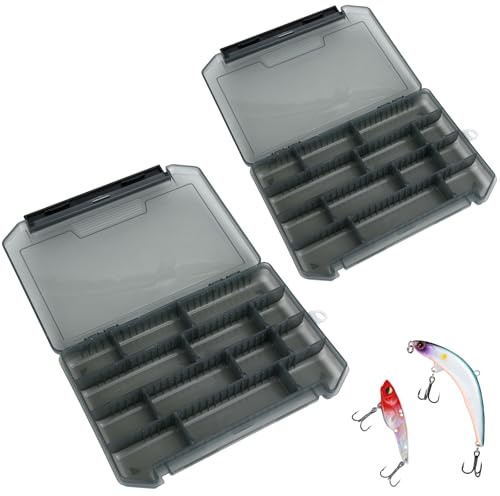 2 Stücke Köderbox Angeln, Angelbox Wasserdicht Tackle Box Angeln Angelkoffer Angelzubehör mit Einzelne Fächer einstellbar für Angel Zubehör Koffer Berger Tasche Zite Fishing Angeltasche Angelblei