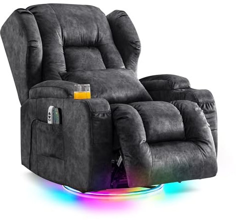 Oprisen Elektrisch Verstellbar Relaxsessel Kinosessel Fernsehsessel mit Liegefunktion Massage und Wärme TV Sessel Drehbar Liegesessel Sofa mit USB/LED/TYP C für Wohnzimmer,bis 150 kg (Samt Grau)