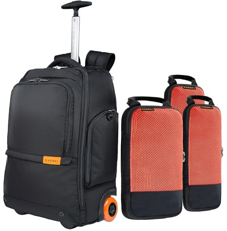 Everki Wheeled Laptop Rucksack & Kompressions-Packwürfel Set - Rollender Rucksack für 15,6” Laptop & 16” MacBook, Business-Reiserucksack mit austauschbaren Rädern & 3 Kompressionsbeuteln.