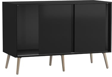 URBNLIVING 3-Door Sliding Sideboard Cabinet with Wooden Legs, Modern Cupboard, Credenza for Living Room, Dining Room or Office, Storage Organizer with Stylish Sliding Doors, Mix & Match Colour Combos