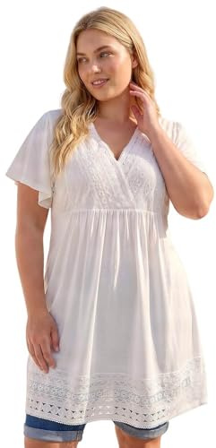 Roman Curve Lace Trim Stretch Top for Women UK - Ladies Everyday Holiday Spring Summer V-Neckline Comfy Soft Evening Vacation Work Party