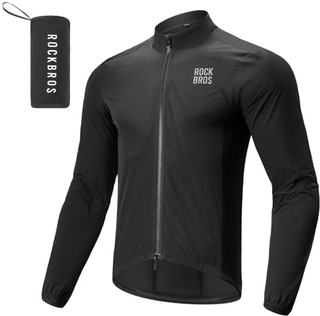 ROCKBROS Windjacke Fahrradjacke Herren, Ultraleichte Atmungsaktiv Radsportjacke, Kompakt Sportjacke, Schwarz, windbreaker Rennrad Herren, Schwarz 4XL