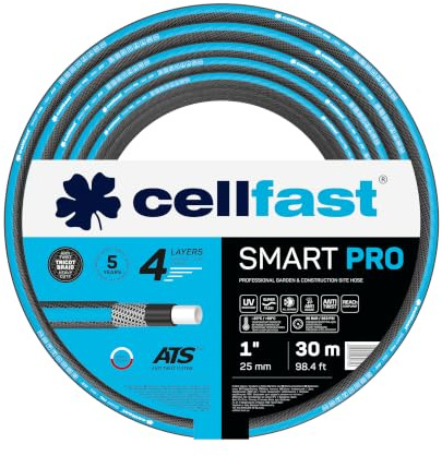 CELLFAST SMART PRO Gartenschlauch ATS, 4-lagig, flexibel, 1 30 m | ATS Trikotgewebe, flexibel, UV- und algenfest, Gartenbewässerung, robuster Schlauch für Garten und Bewässerung