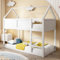 okwish Hochbett für 2 Kinder 90 x 200cm, Kinderbett Baumhaus mit Treppe und Massivholzrahmen, Hausbett, Weiß(Ohne Matratze)