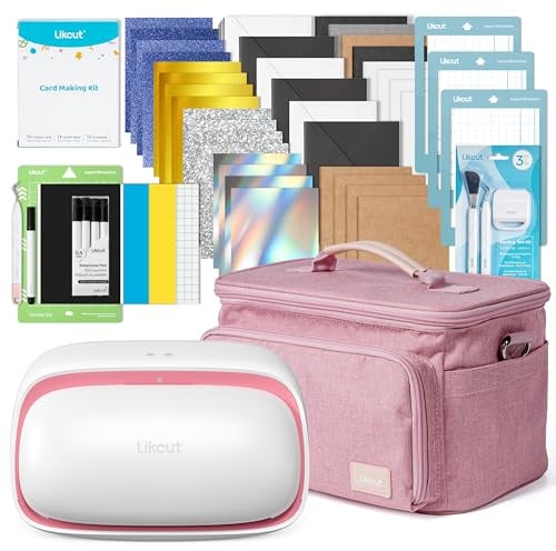Likcut Glee S501 Plottermaschine, Mini Schneideplotter mit Kartenset, Einsteigerset mit Tragetasche, Rosa