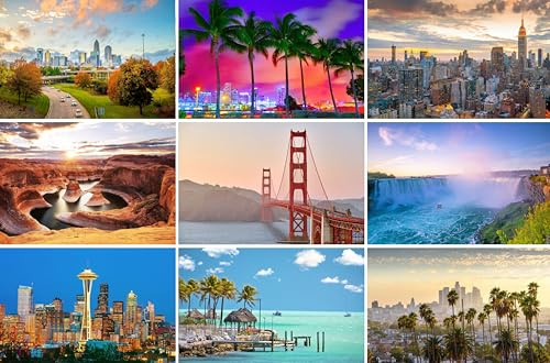 Postkarten-Set USA / Amerika - 9 Karten / Ansichtskarten / Grußkarten | Fotos Bilder aus New York San Franciso Golden Gate Los Angeles (Kalifornien) Miami (Florida) Seattle Niagara Grand Canyon