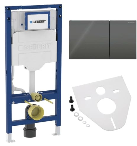 BADfabrik24 Geberit Duofix Element für Wand-WC 112 cm mit Geberit Sigma UP-Spülkasten 12 cm + Sigma70 Betätigungsplatte Glas schwarz 2-Mengen inkl. Montageset