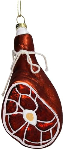 HD Collection Christbaumschmuck Glas 13cm - Schinkenkeule Figur zum Aufhängen - handbemalt & mit Glitzer - Weihnachtsbaum Anhänger für Weihnachten - Christbaumanhänger & Weihnachtsbaumschmuck - Braun
