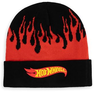Hot Wheels Beanie-Mütze, Unisex, Charakter-Design mit Flammenmuster, warme Kopfbedeckung für Outdoor-Aktivitäten, offizielles Merch, Schwarz / Rot