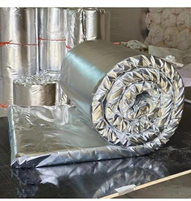 Isolierdecke aus Keramikfasern mit Aluminiumfolie – 1260° Feuer- und Hitzeschutz for gewerbliche Küchenabluftkanäle, Kessel, Kamine und Rohrummantelung(2x141.7in/5x360cm)