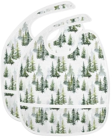 IHCVHQX Baby Feeding Bibs with Catcher Pocket Pine Trees Fir Trees Toddler Sleeveless Teething Bib 5 Pack