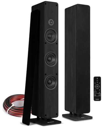 Audizio Active/Passive ARCO Bluetooth HiFi Floor Standing Speaker Tower Pair & 10m Speaker Cable Bundle – HiFi Stereo Towers for Home Audio, 160W, USB, Optical, Black
