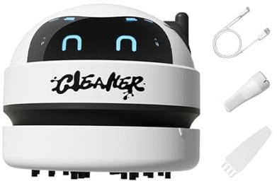 Obotsnoi Roboter LED-Desktop-Reiniger, wiederaufladbarer Akku, 8 Stunden Betrieb, abnehmbarer Sammler für Computer, Auto-Innenraum, Roboter-Staubsauger für Auto-Innenraum