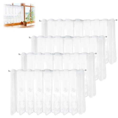 Wjelet 4 Stück Scheibengardinen modern, Bistrogardine 130x45 cm | halbtransparent, bestickt, mit Ösen, kurze Gardinen für Küche, Wohnzimmer, Schrank, Wohnwagen