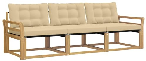 vidaXL Outdoor-Sofagarnitur mit Kissen 3 pcs Weiß und Beige, Outdoor Sofa, Gartenmöbel, modernes Ecksofa, Terrasse Lounge, komfortable Sitzgelegenheit