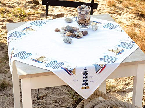 Vervaco Beach Tablecloth Counted Cross Stitch Kit, 100 Percent Cotton, Multi-Colour