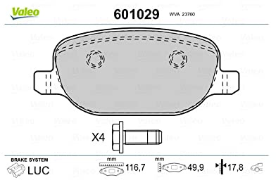Valeo 4er-Set Bremsbeläge 601029, Hinterachse